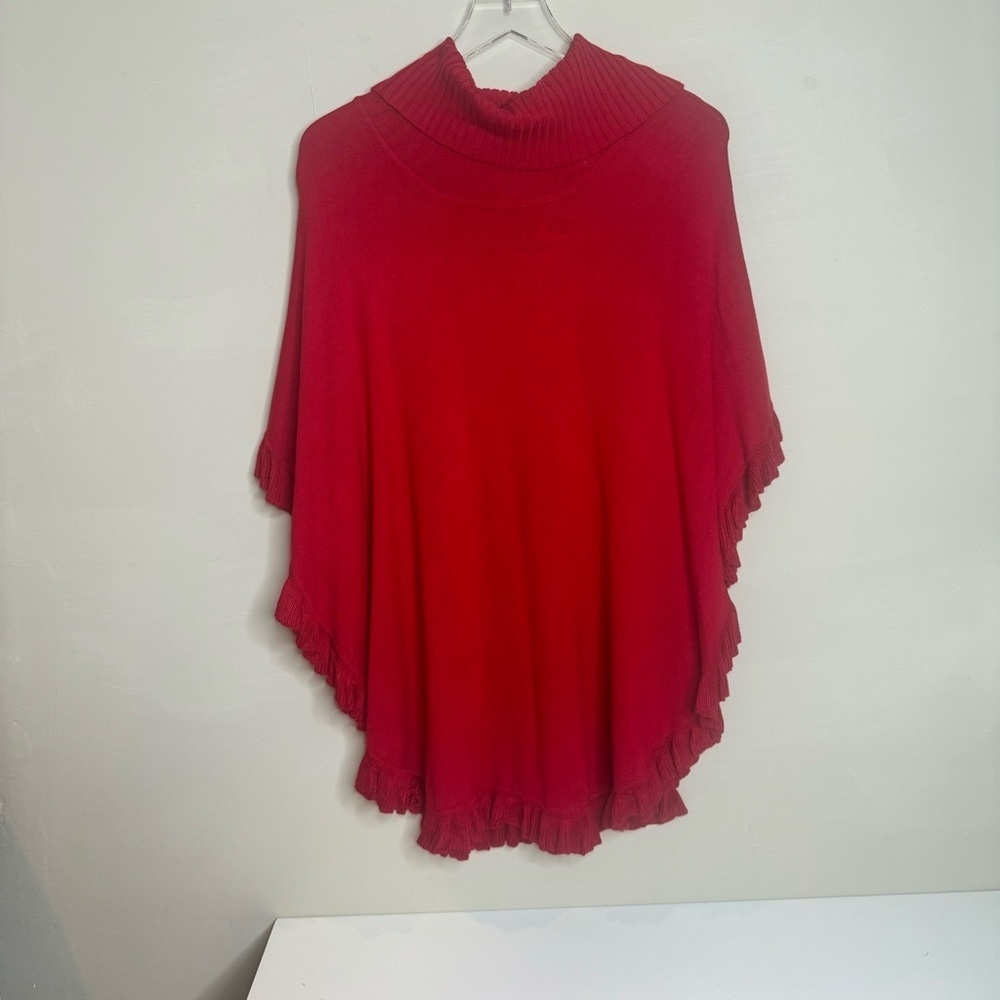 Joseph A Red Poncho Ruffle Cape Shawl